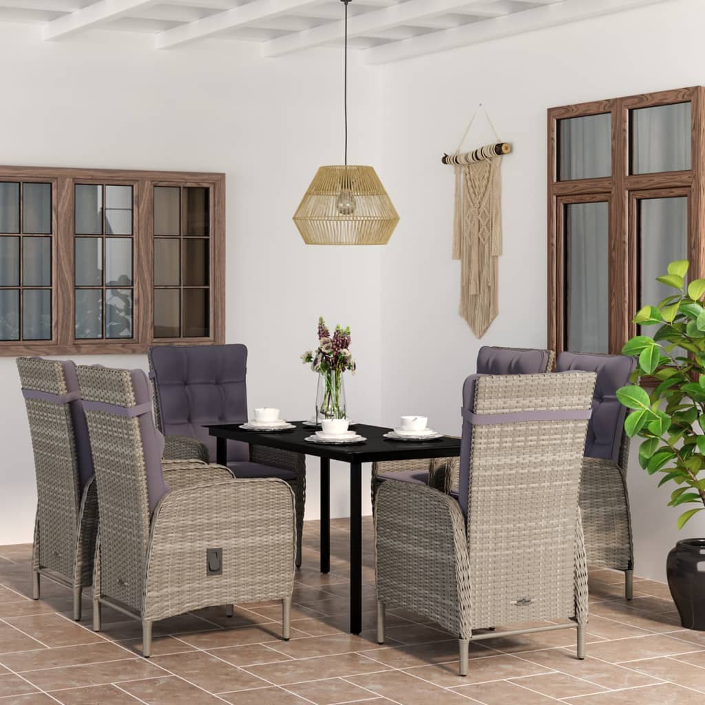 Set da Pranzo da Giardino 7 pz con Cuscini Grigio e Nero