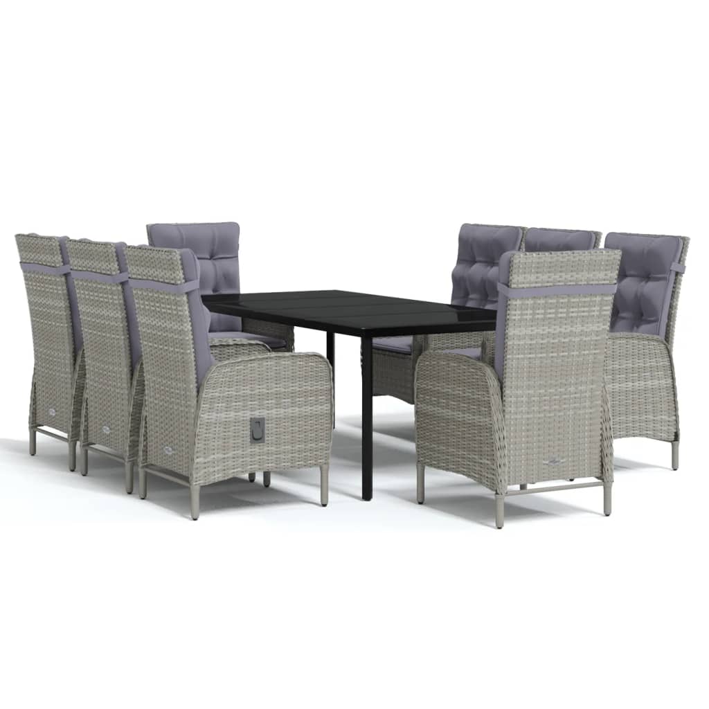 Set da Pranzo da Giardino 9 pz con Cuscini Nero e Grigio