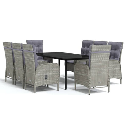 Set da Pranzo da Giardino 9 pz con Cuscini Nero e Grigio