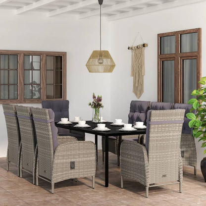 Set da Pranzo da Giardino 9 pz con Cuscini Nero e Grigio