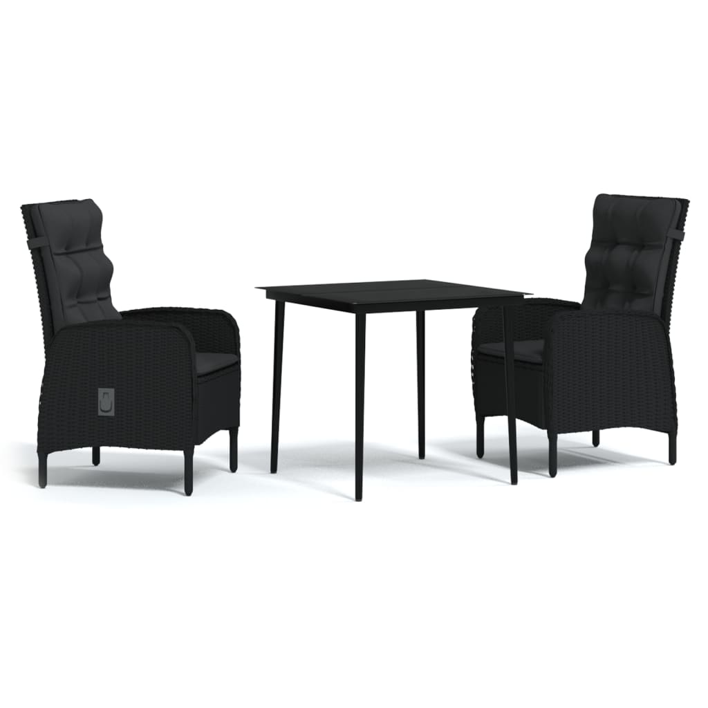 Set da Pranzo da Giardino 3 pz con Cuscini Nero