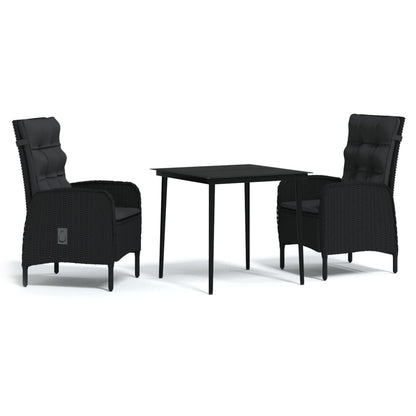 Set da Pranzo da Giardino 3 pz con Cuscini Nero