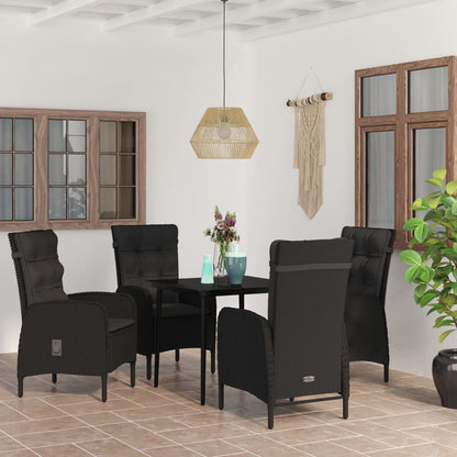 Set da Pranzo da Giardino 5 pz con Cuscini Nero
