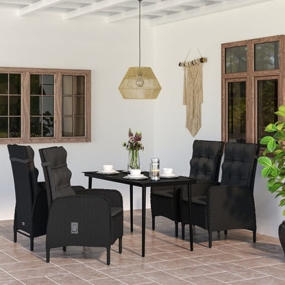 Set da Pranzo da Giardino 5 pz con Cuscini Nero
