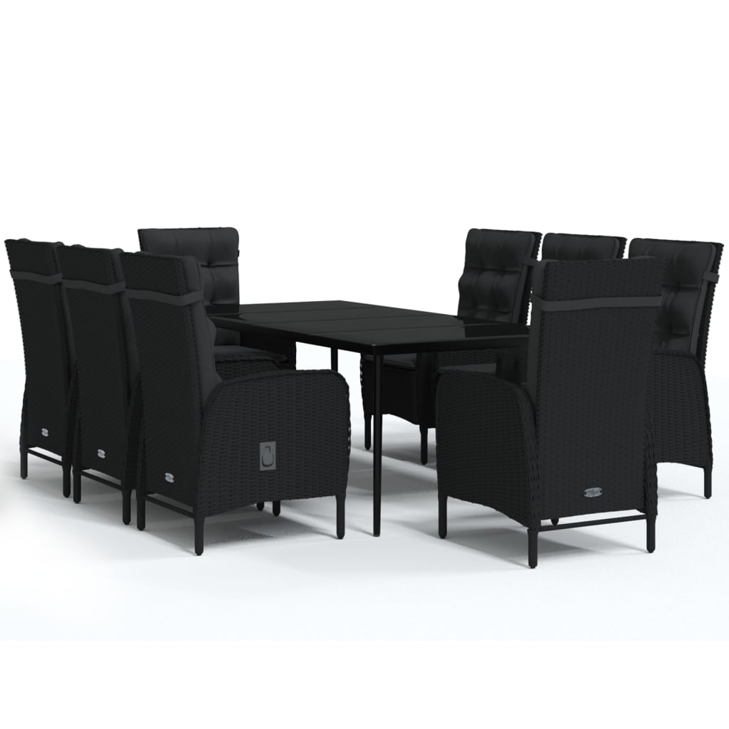 Set da Pranzo da Giardino 9 pz con Cuscini Nero
