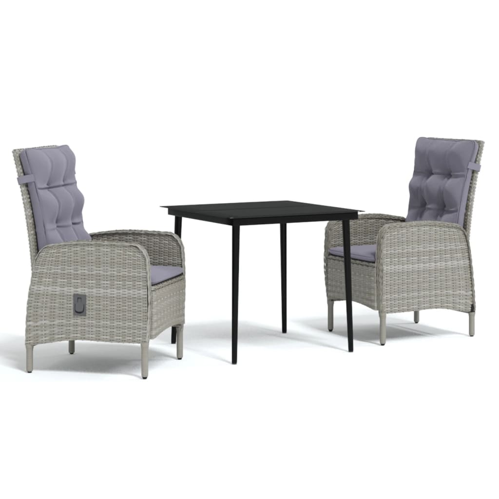 Set da Pranzo da Giardino 3 pz con Cuscini Grigio e Nero