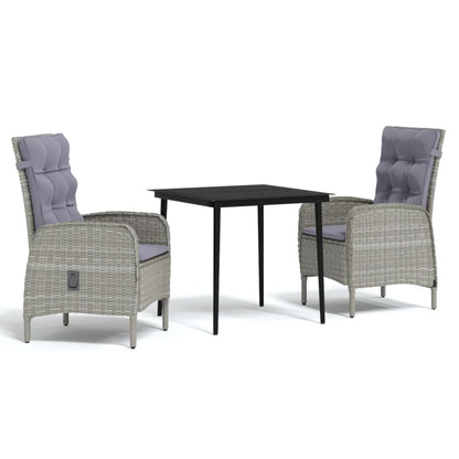 Set da Pranzo da Giardino 3 pz con Cuscini Grigio e Nero
