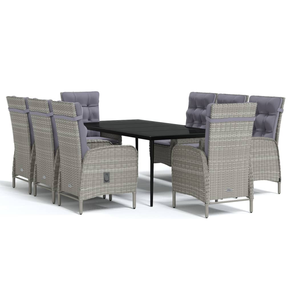 Set da Pranzo da Giardino 9 pz con Cuscini Nero e Grigio
