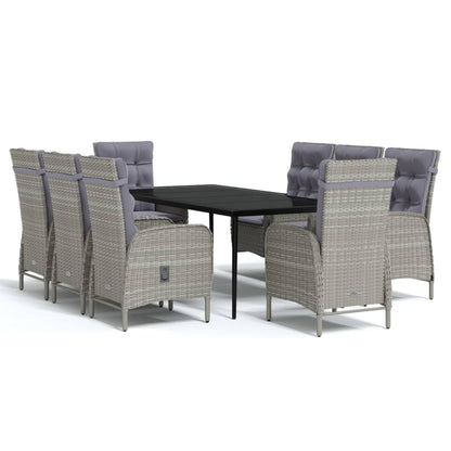Set da Pranzo da Giardino 9 pz con Cuscini Nero e Grigio