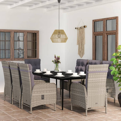 Set da Pranzo da Giardino 9 pz con Cuscini Nero e Grigio