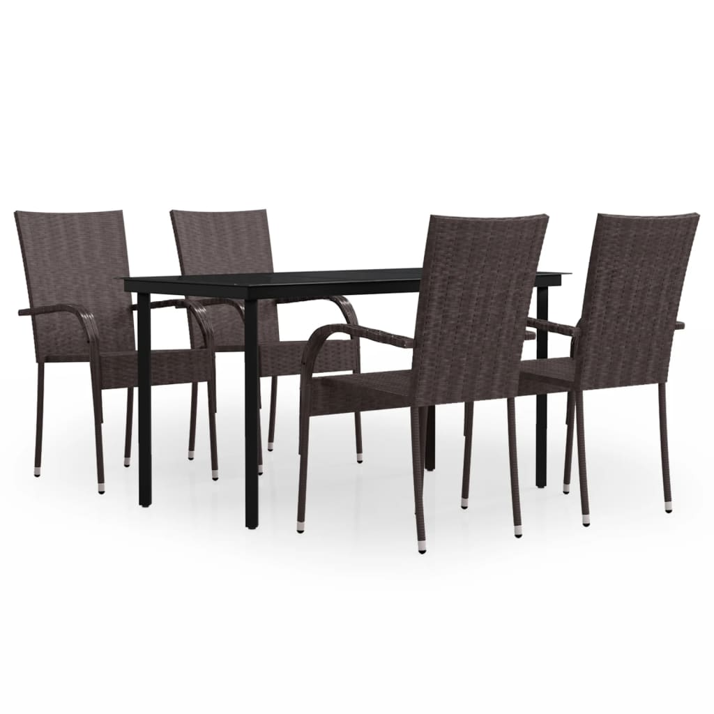 Set da Pranzo per Giardino 5 pz con Cuscini Marrone e Nero