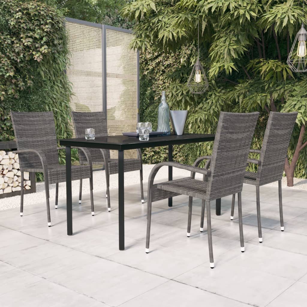 Set Mobili da Pranzo per Giardino 5 pz Grigio e Nero
