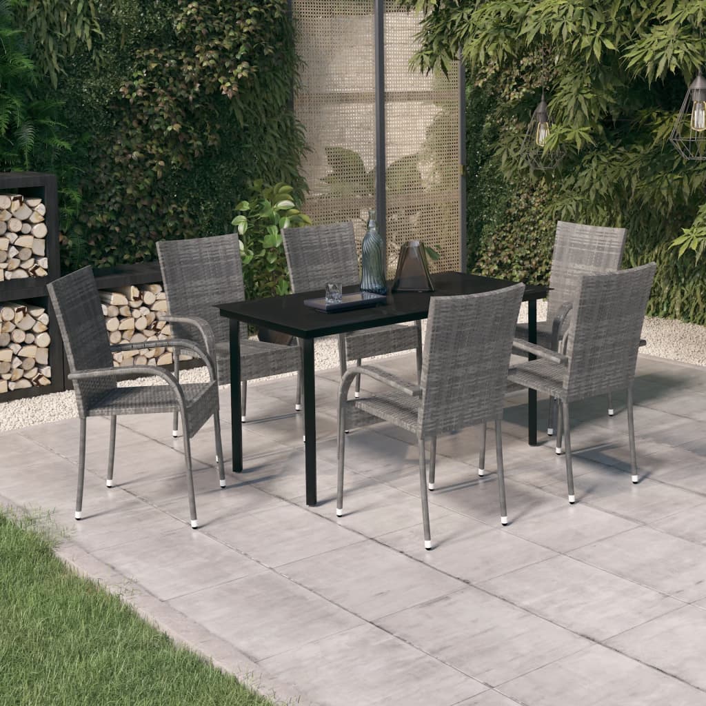Set da Pranzo per Giardino 7 pz con Cuscini Grigio e Nero