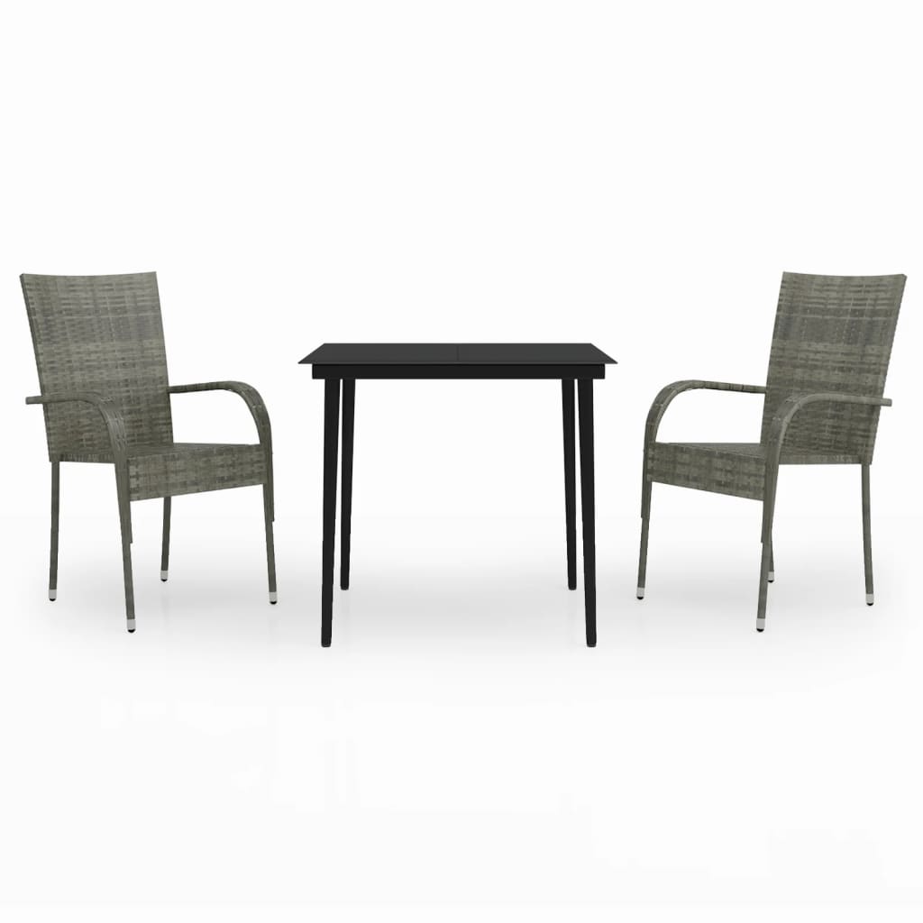 Set da Pranzo da Giardino 3 pz Grigio e Nero