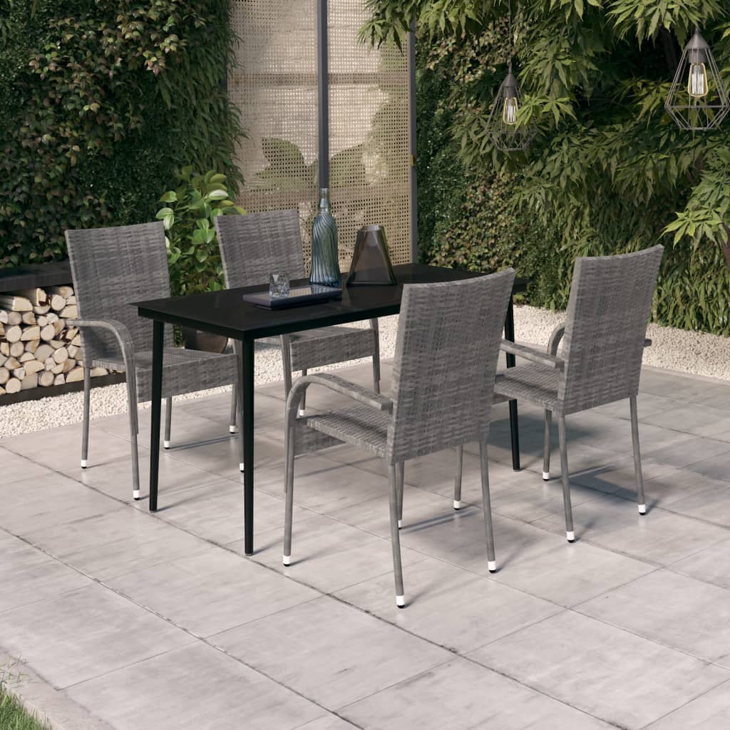 Set da Pranzo da Giardino 5 pz Grigio e Nero