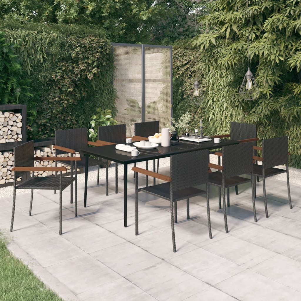 Set Mobili da Pranzo da Giardino 9 pz Nero