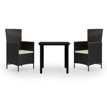 Set da Pranzo da Giardino 3 pz con Cuscini Nero