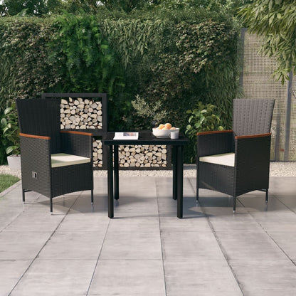 Set da Pranzo da Giardino 3 pz con Cuscini Nero