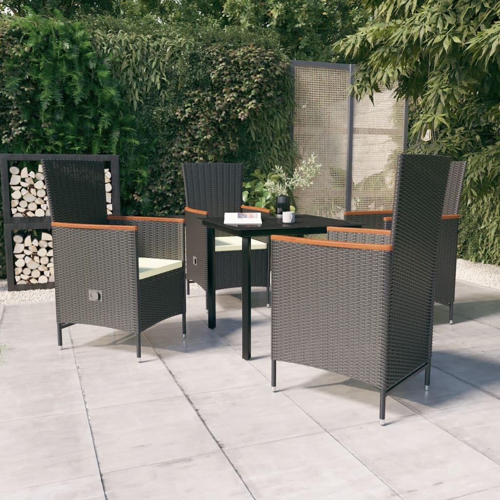 Set da Pranzo da Giardino 5 pz con Cuscini Nero