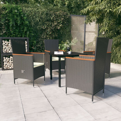Set da Pranzo da Giardino 5 pz con Cuscini Nero