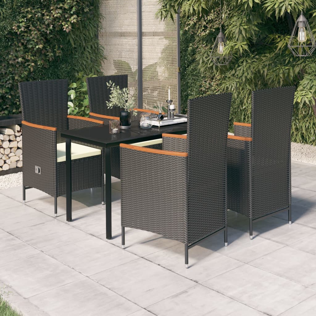 Set da Pranzo da Giardino 5 pz con Cuscini Nero