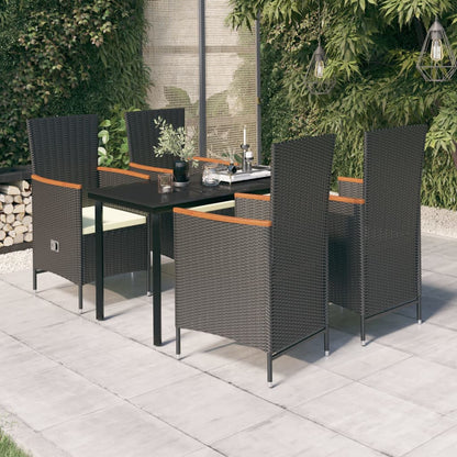 Set da Pranzo da Giardino 5 pz con Cuscini Nero