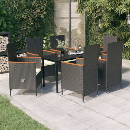 Set da Pranzo da Giardino 7 pz con Cuscini Nero