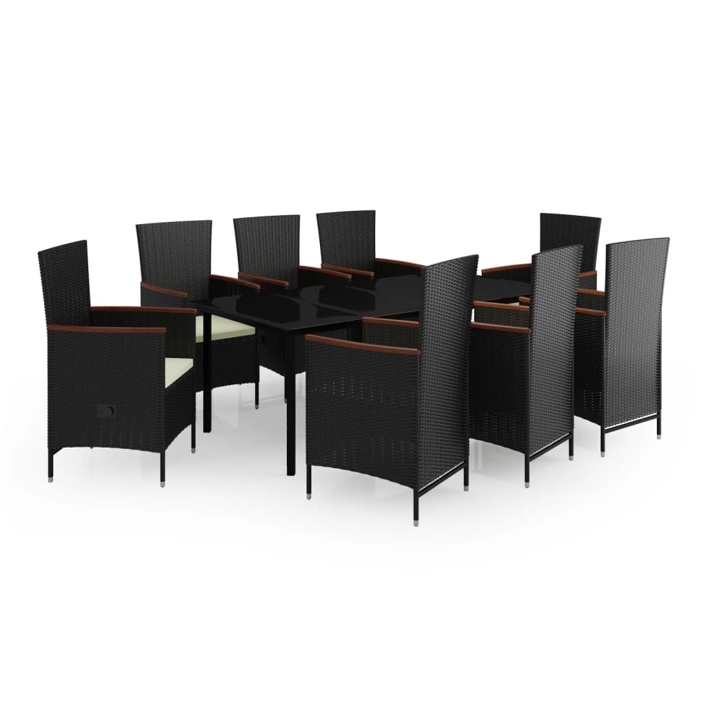 Set da Pranzo da Giardino 9 pz con Cuscini Nero