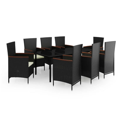 Set da Pranzo da Giardino 9 pz con Cuscini Nero