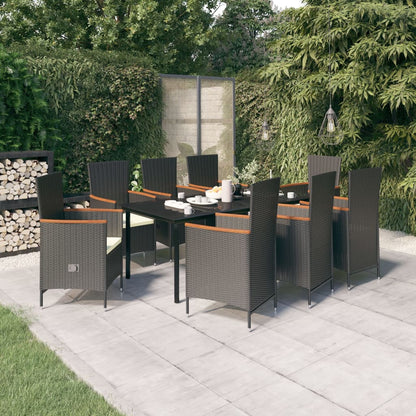 Set da Pranzo da Giardino 9 pz con Cuscini Nero