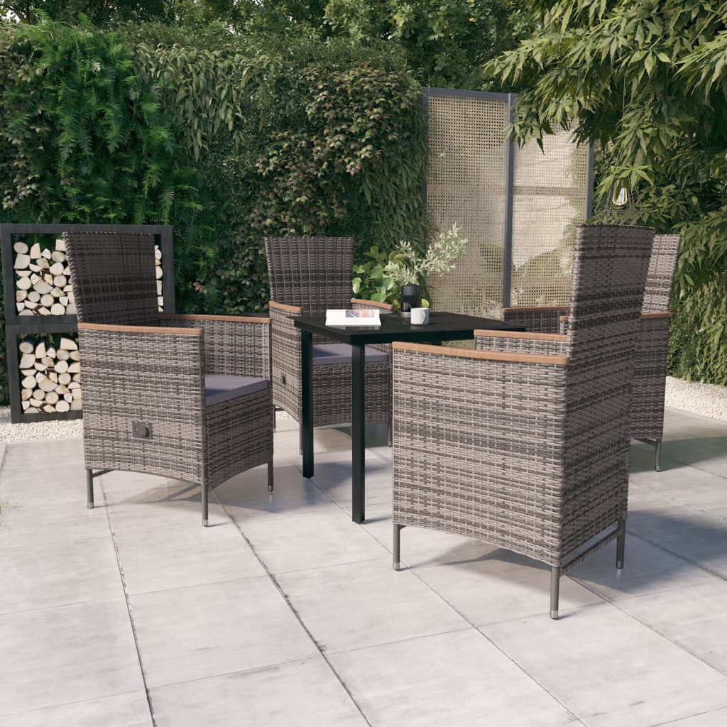 Set da Pranzo da Giardino 5 pz con Cuscini Grigio