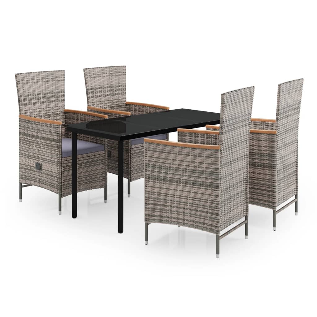 Set da Pranzo da Giardino 5 pz con Cuscini Grigio