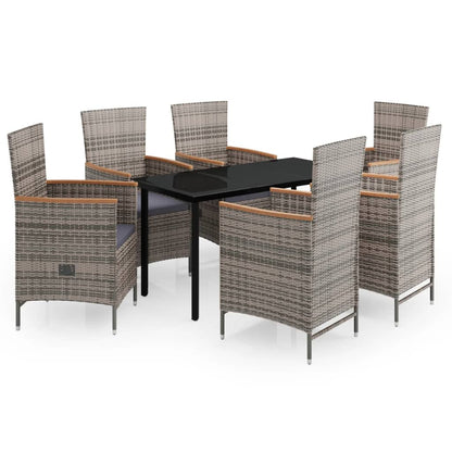 Set da Pranzo da Giardino 7 pz con Cuscini Grigio