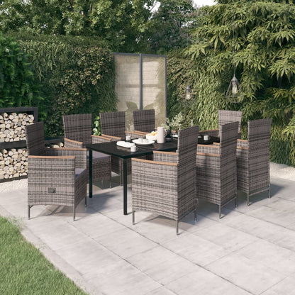 Set da Pranzo da Giardino 9 pz con Cuscini Grigio