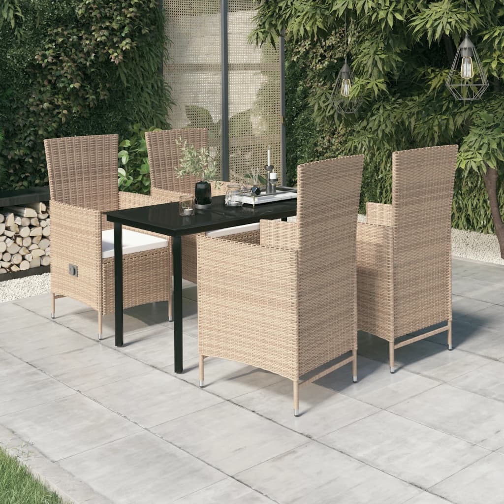 Set da Pranzo da Giardino 5 pz con Cuscini Beige