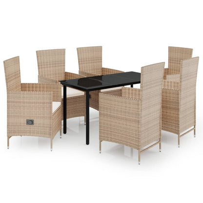 Set da Pranzo da Giardino 7 pz con Cuscini Beige