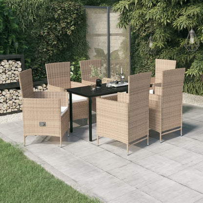 Set da Pranzo da Giardino 7 pz con Cuscini Beige
