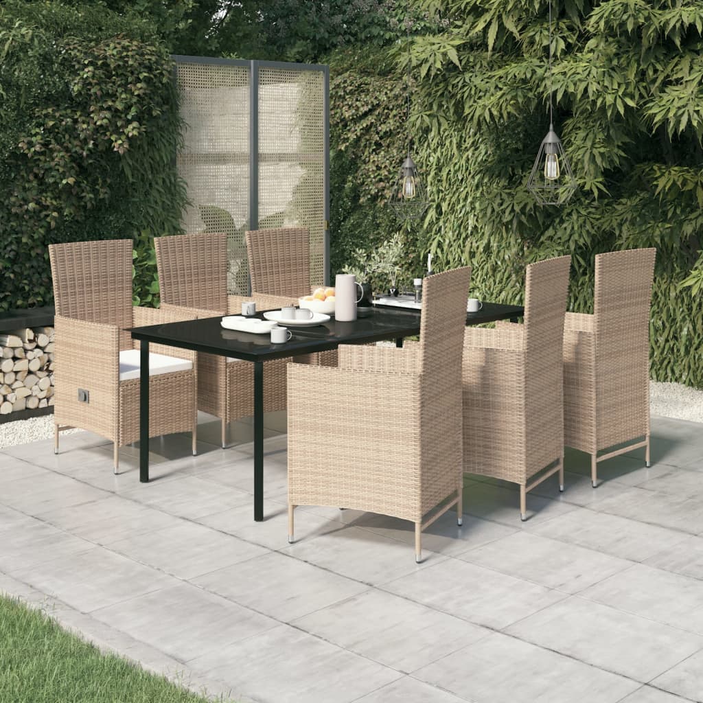 Set da Pranzo da Giardino 7 pz con Cuscini Beige