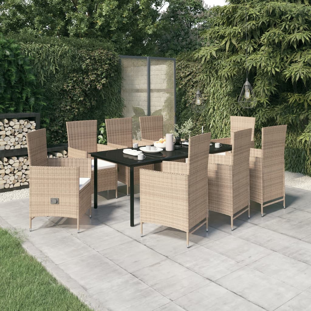 Set da Pranzo da Giardino 9 pz con Cuscini Beige