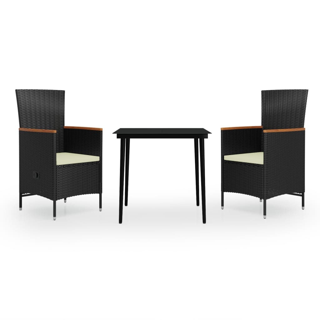 Set da Pranzo da Giardino 3 pz con Cuscini Nero