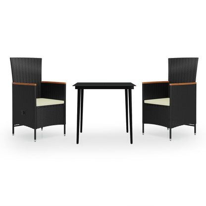 Set da Pranzo da Giardino 3 pz con Cuscini Nero