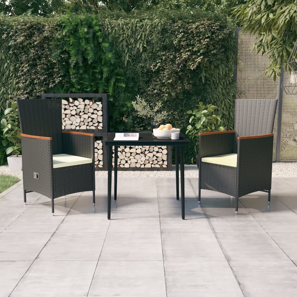 Set da Pranzo da Giardino 3 pz con Cuscini Nero