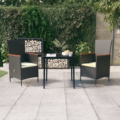 Set da Pranzo da Giardino 3 pz con Cuscini Nero