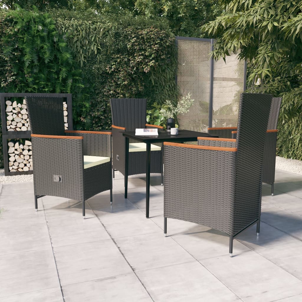 Set da Pranzo da Giardino 5 pz con Cuscini Nero