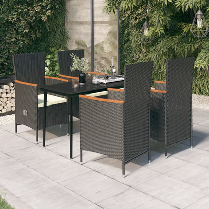 Set da Pranzo da Giardino 5 pz con Cuscini Nero