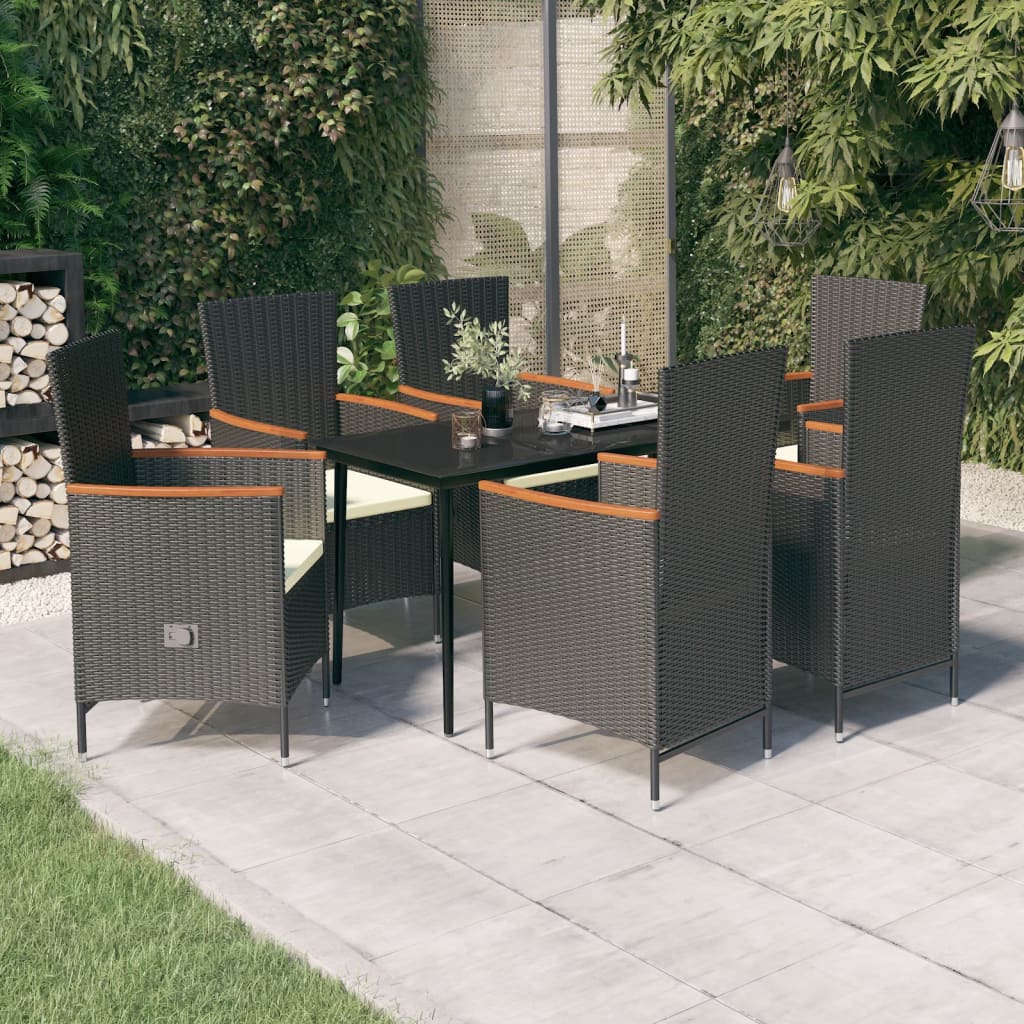 Set da Pranzo da Giardino 7 pz con Cuscini Nero