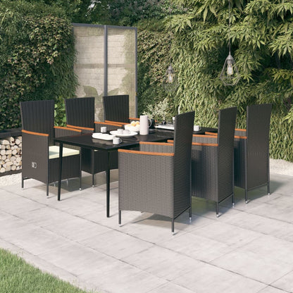 Set da Pranzo da Giardino 7 pz con Cuscini Nero