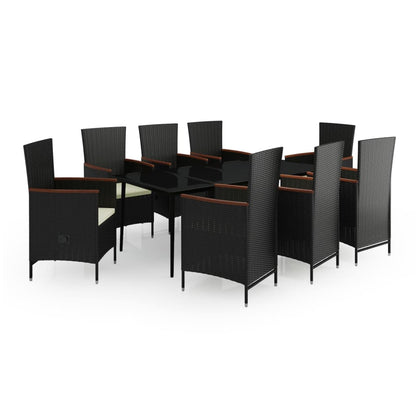 Set da Pranzo da Giardino 9 pz con Cuscini Nero