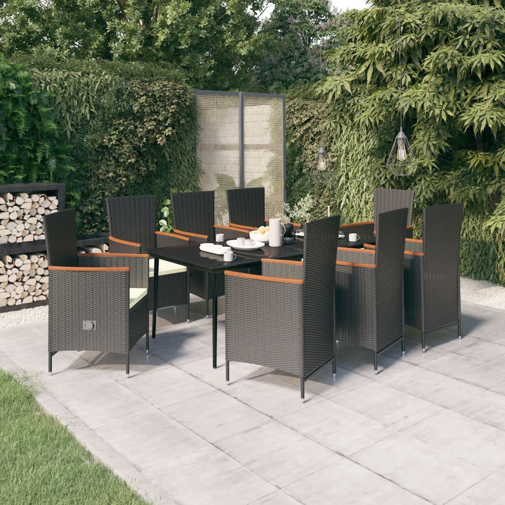 Set da Pranzo da Giardino 9 pz con Cuscini Nero