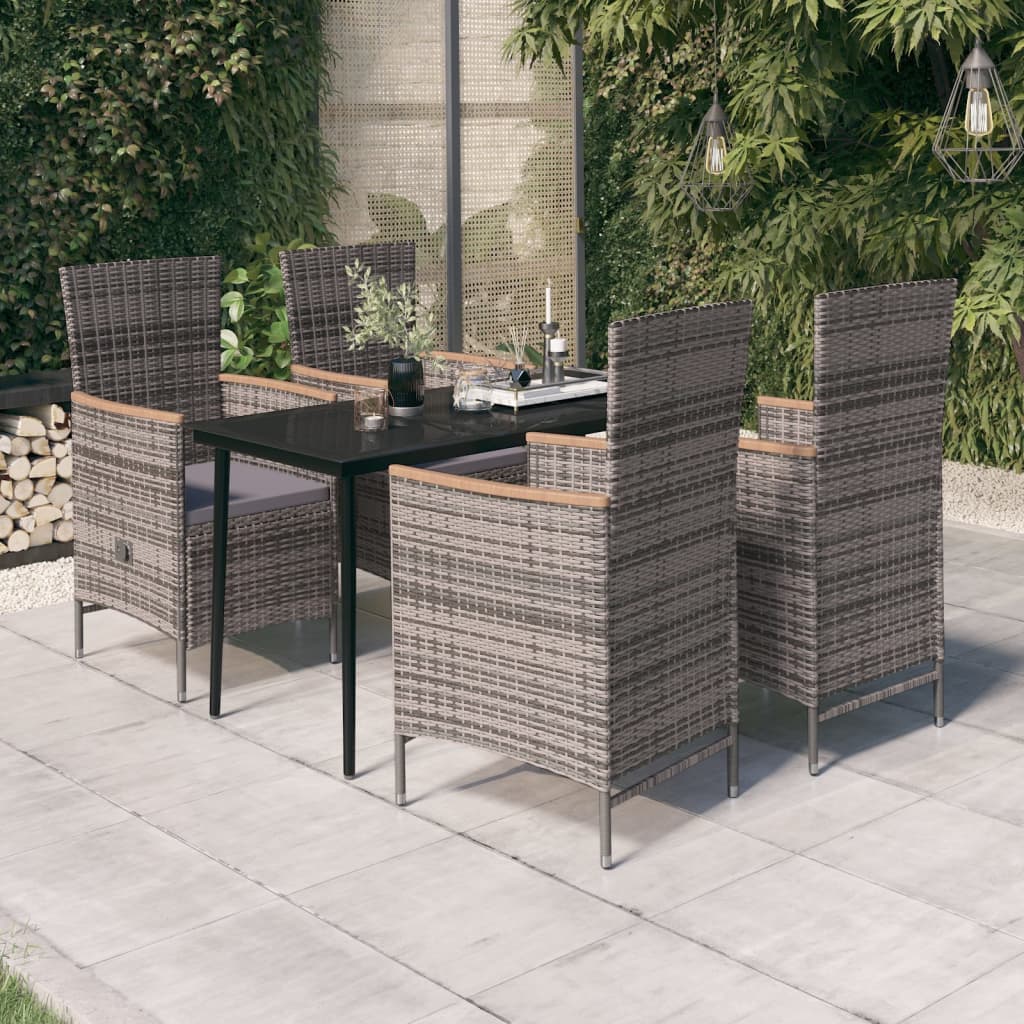 Set da Pranzo da Giardino 5 pz con Cuscini Grigio